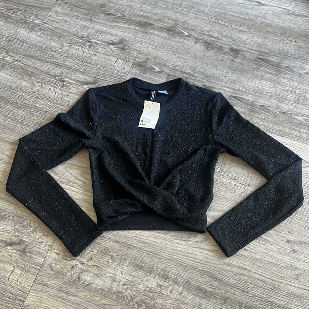 H&M Black Sparkle Cropped Knot Detail Top - BRAND NEW WITH TAGS